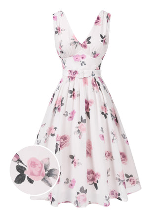 [Vorverkauf] Rosa 1940er Tief V-Ausschnitt Chiffon Rose Kleid