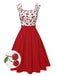 Rot 1950er Herzförmiger Hals Flügelärmel Kirsche Kleid