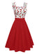 Rot 1950er Herzförmiger Hals Flügelärmel Kirsche Kleid