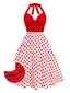 [Vorverkauf] Rot 1950er Halter Patchwork Polka Dots Kleid