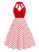[Vorverkauf] Rot 1950er Halter Patchwork Polka Dots Kleid