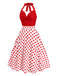 [Vorverkauf] Rot 1950er Halter Patchwork Polka Dots Kleid
