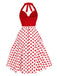 [Vorverkauf] Rot 1950er Halter Patchwork Polka Dots Kleid