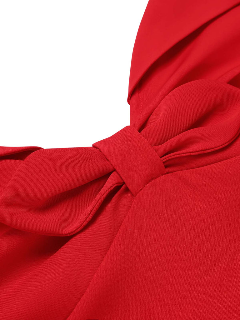 [Vorverkauf] Rot 1950er Halter Patchwork Polka Dots Kleid