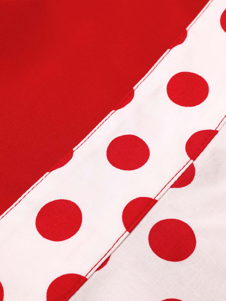 [Vorverkauf] Rot 1950er Halter Patchwork Polka Dots Kleid