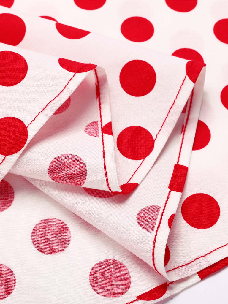 [Vorverkauf] Rot 1950er Halter Patchwork Polka Dots Kleid