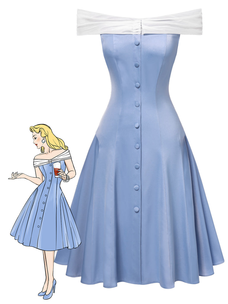 [Vorverkauf] Blau 1950er Schulterfrei Tüll Prinzessin Kleid
