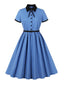 1950er Revers Farbeblock Swing Shirt Kleid