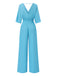 1940er Solide V-Ausschnitt Halbe Ärmel Jumpsuit