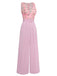 Rosa 1960er Herzförmiger Hals Roses Gürtel Jumpsuit