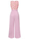 Rosa 1960er Herzförmiger Hals Roses Gürtel Jumpsuit