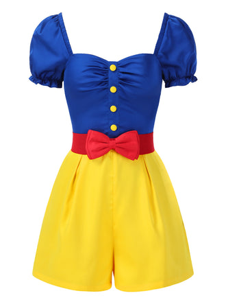 Gelb 1950er Schneewittchen Kostüm Herzförmiger Hals Bogen Gürtel Romper