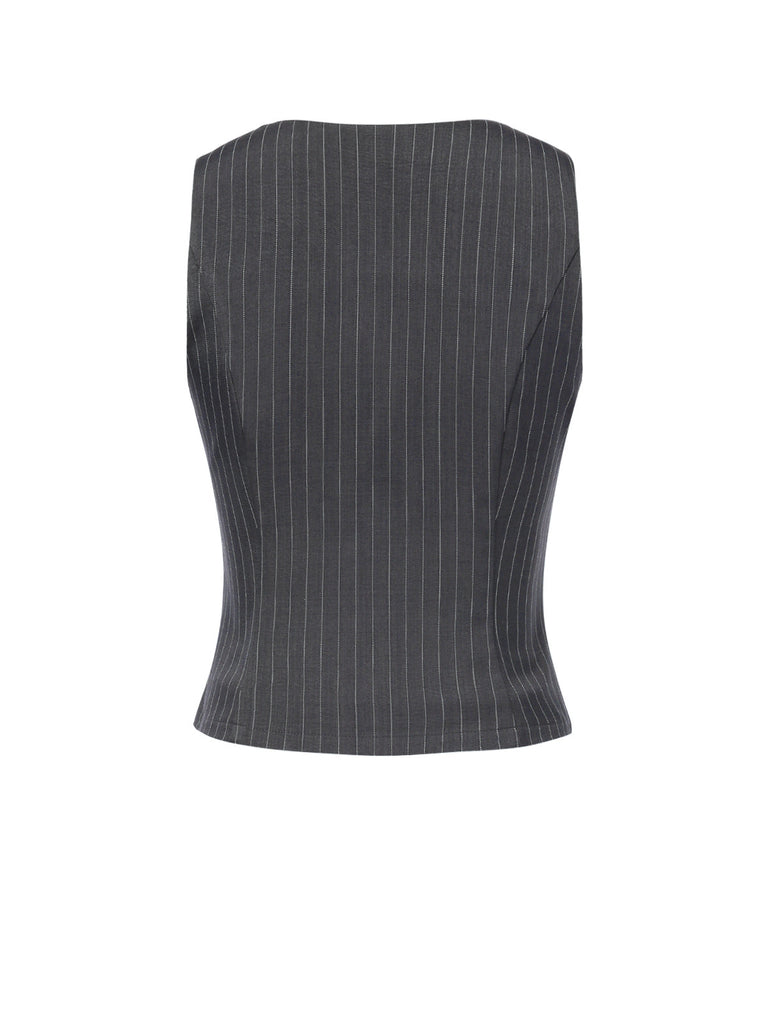 2PCS Dunkelgrau 1960er Nadelstreifen Top & Plissiertes Rock