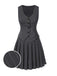 2PCS Dunkelgrau 1960er Nadelstreifen Top & Plissiertes Rock