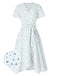 Weiß 1940er Baumwolle Diagonale Träger Blumen Kleid
