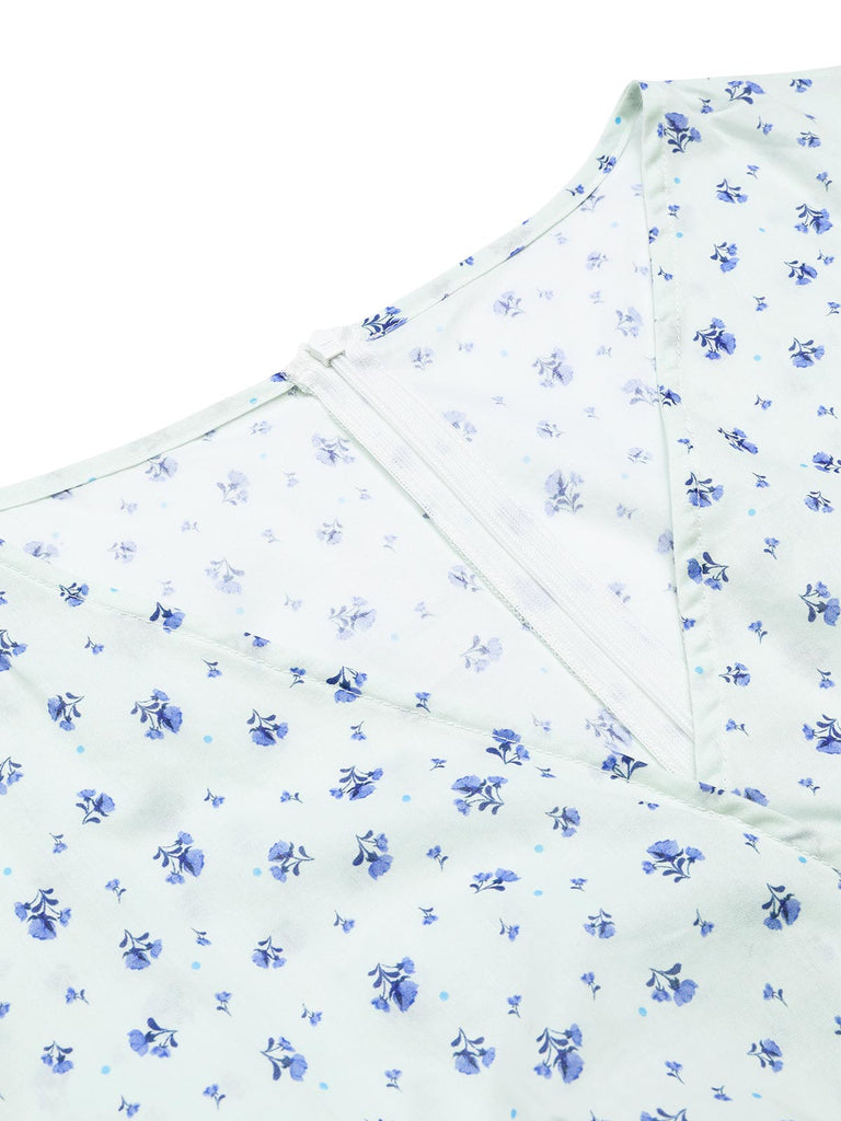Weiß 1940er Baumwolle Diagonale Träger Blumen Kleid