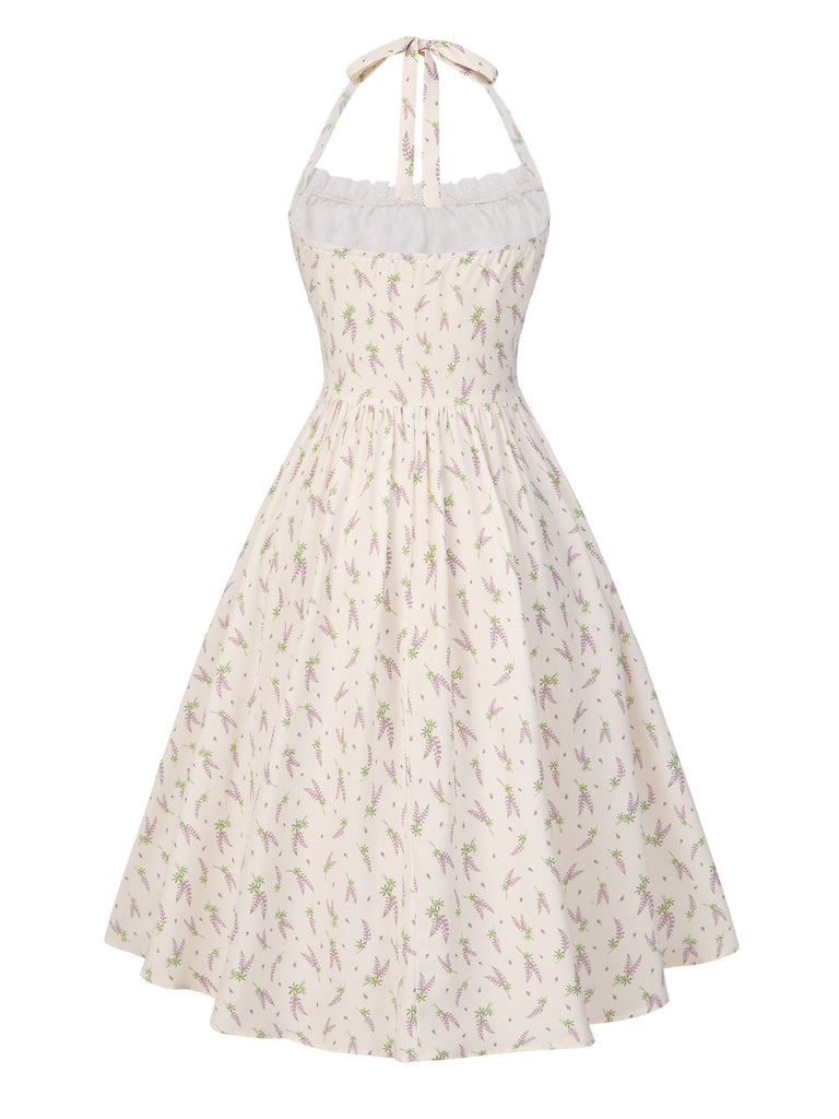 Blau 1950er Halter Spitze Gänseblümchen Kleid