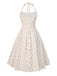 Blau 1950er Halter Spitze Gänseblümchen Kleid