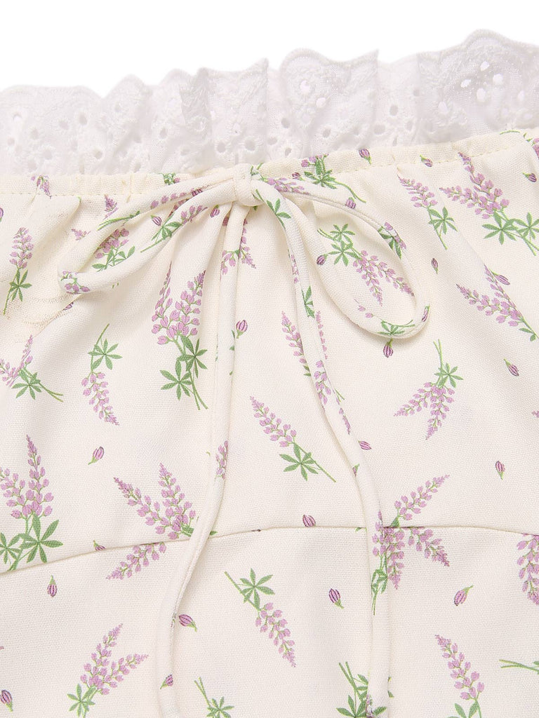 Blau 1950er Halter Spitze Gänseblümchen Kleid