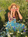Blau 1950er Halter Spitze Gänseblümchen Kleid