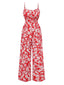 Rot 1930er Spaghetti Träger Blumen Weites-Bein Jumpsuit