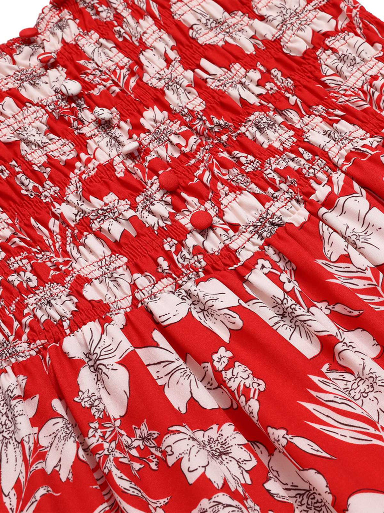 Rot 1930er Spaghetti Träger Blumen Weites-Bein Jumpsuit