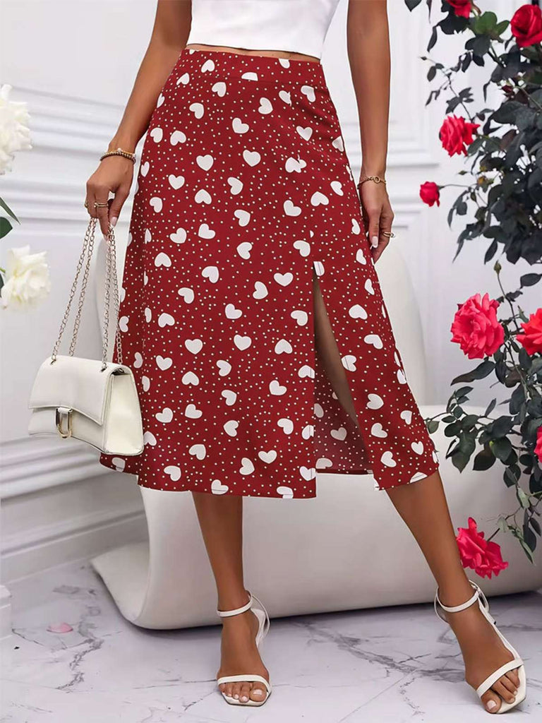Rot 1940er Herzen Polka Dot Schlitz Rock