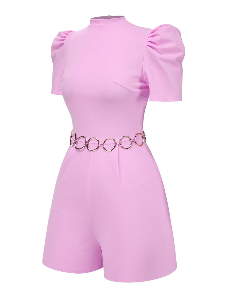 Rosa 1950er Solide Puff Kette Gürtel Romper
