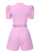 Rosa 1950er Solide Puff Kette Gürtel Romper