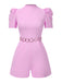 Rosa 1950er Solide Puff Kette Gürtel Romper