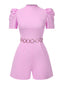 Rosa 1950er Solide Puff Kette Gürtel Romper
