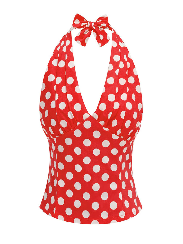 1950er Halter Polka Dots Rückenfrei Top