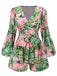 Grün 1970er Tropischer Regenwald Urlaubsserie Chiffon Romper