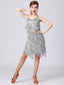 Silber 1920er Charleston Geschichtet Quaste Träger Kleid