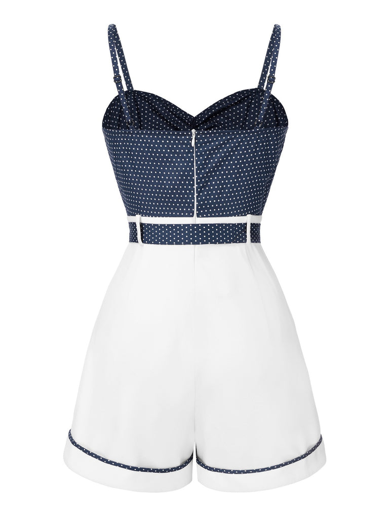 Blau 1940er Polka Dot Patchwork Träger Romper