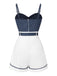 Blau 1940er Polka Dot Patchwork Träger Romper