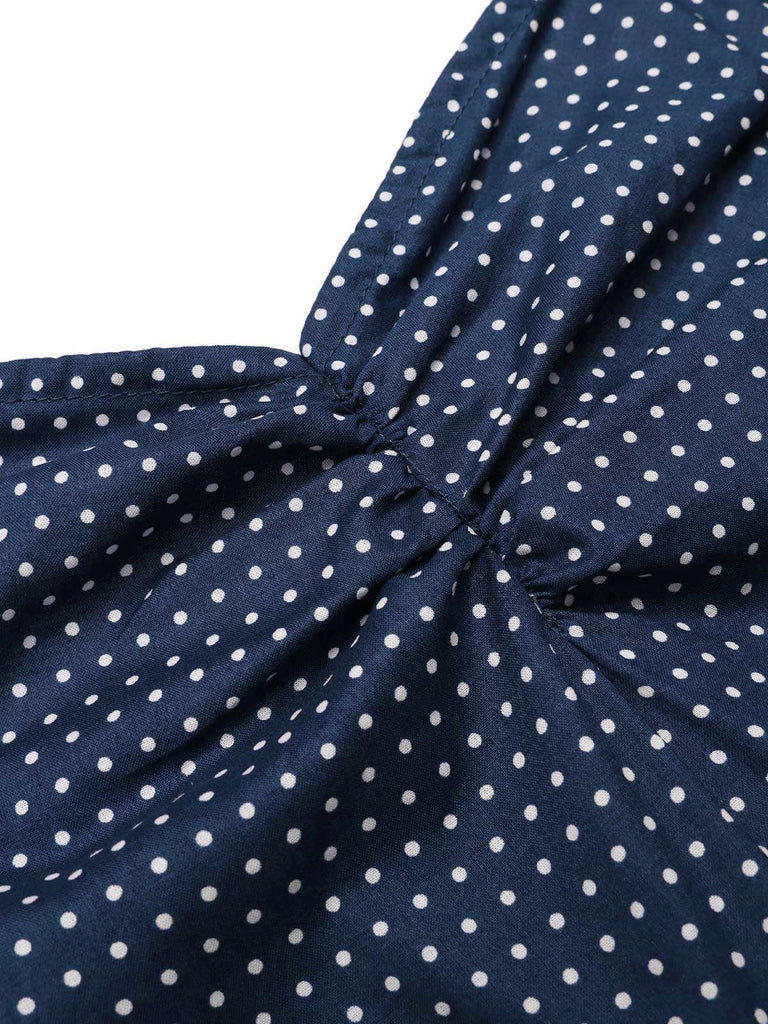 Blau 1940er Polka Dot Patchwork Träger Romper
