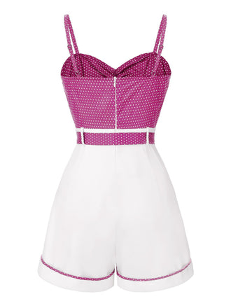 Rosa 1940er Polka Dot Patchwork Träger Romper