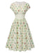 [Vorverkauf] Beige 1940er Blumen Schnüren Stehkragen Flügelärmel Kleid