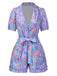 Lila 1960er Tief V-Ausschnitt Gürtel Revers Jumpsuit