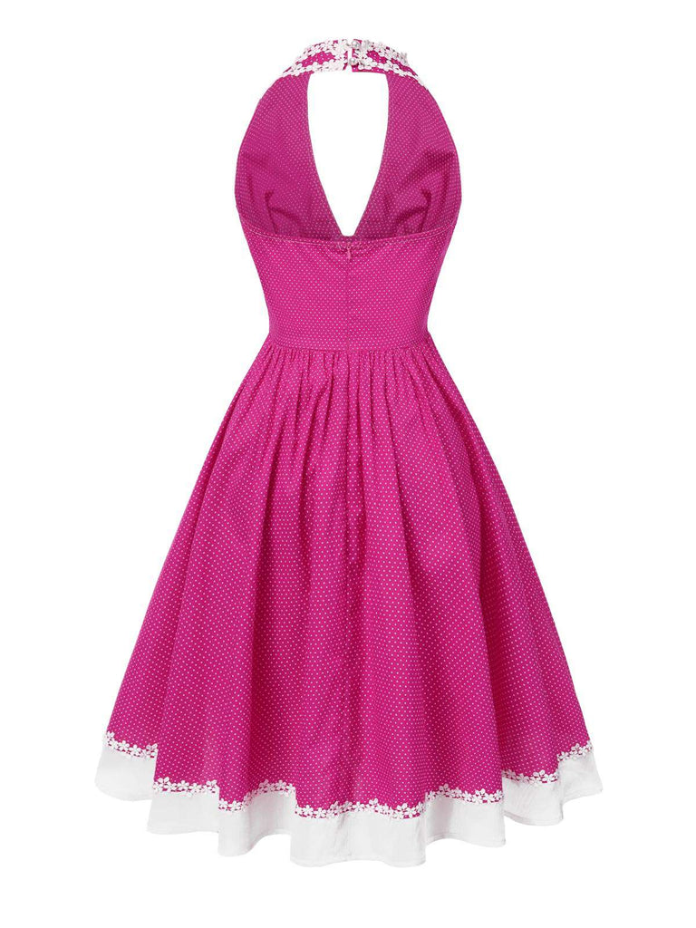Rosa 1950er Polka Dots Halter Baumwolle Kleid