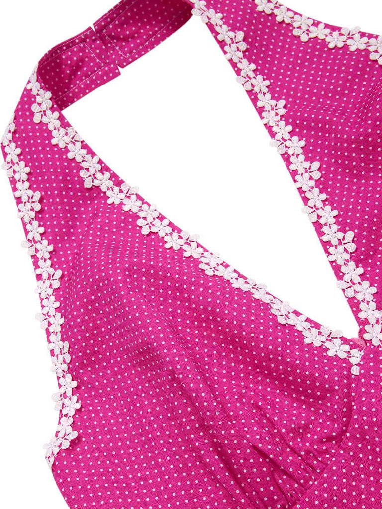 Rosa 1950er Polka Dots Halter Baumwolle Kleid