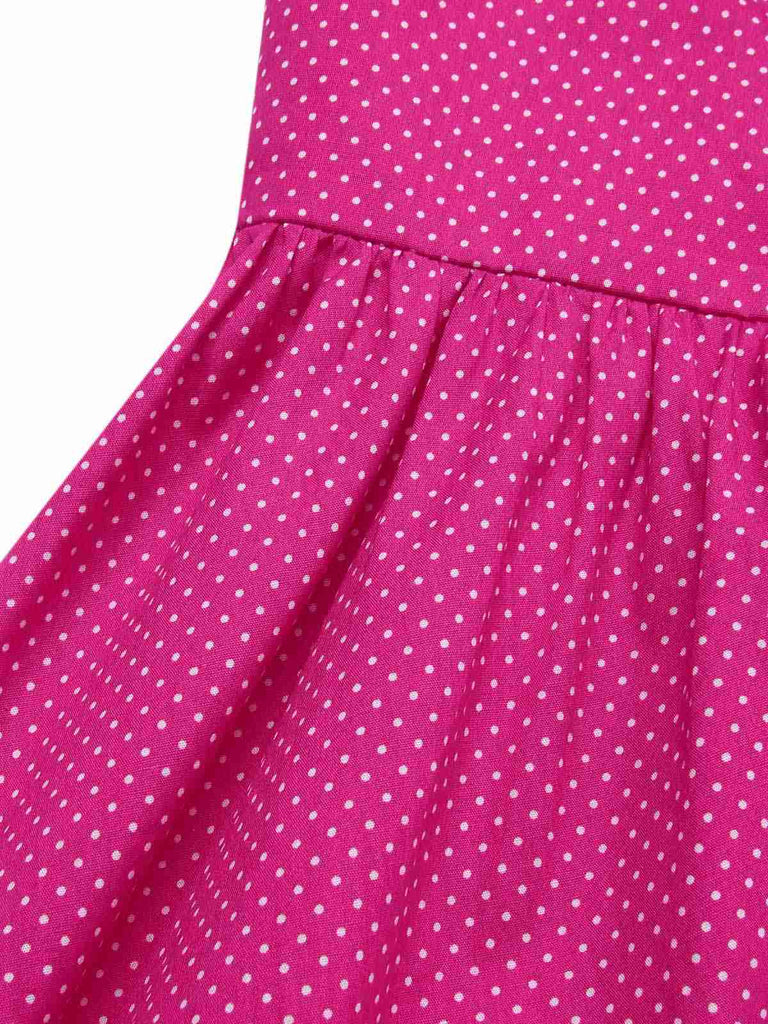 Rosa 1950er Polka Dots Halter Baumwolle Kleid