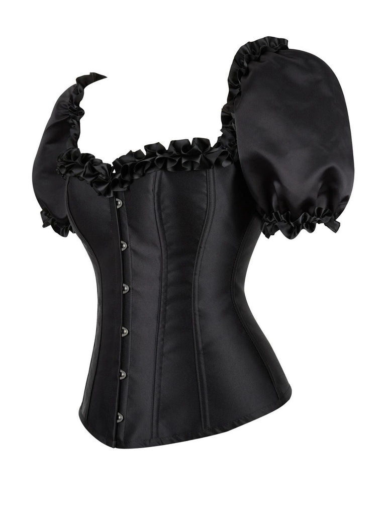 Schwarz 1980er Solide Gothic Puffärmel Quadratischer Hals Korsett Top