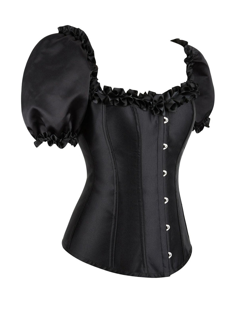 Schwarz 1980er Solide Gothic Puffärmel Quadratischer Hals Korsett Top