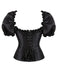 Schwarz 1980er Solide Gothic Puffärmel Quadratischer Hals Korsett Top