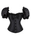 Schwarz 1980er Solide Gothic Puffärmel Quadratischer Hals Korsett Top