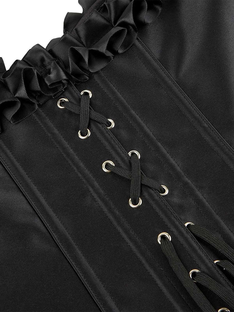 Schwarz 1980er Solide Gothic Puffärmel Quadratischer Hals Korsett Top