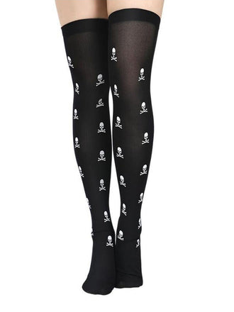 Schwarze Gothic Overknee-Socken mit Totenkopf