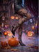 Schwarze Gothic Netzstrumpfhose mit Fledermaus-Print